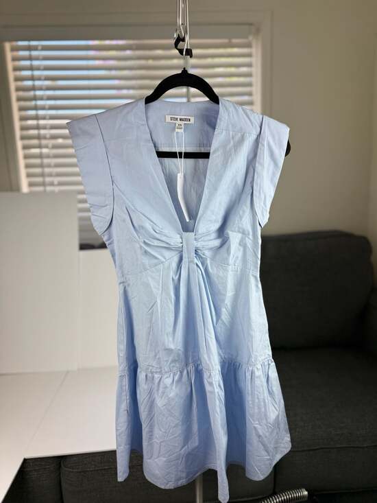 Steve Madden Dresses & Skirts - NWT XS Steve Madden Women's Light Blue V-Neck Tiered Mini Dress Cap Sleeve
